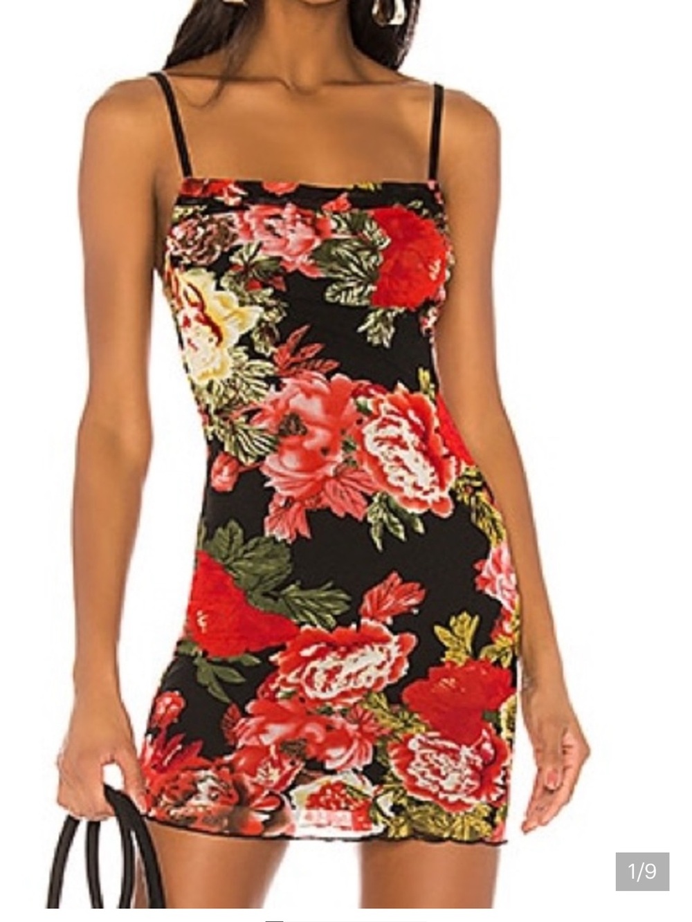 superdown Black Floral Slip Mini Dress with Red & Pink Blooms